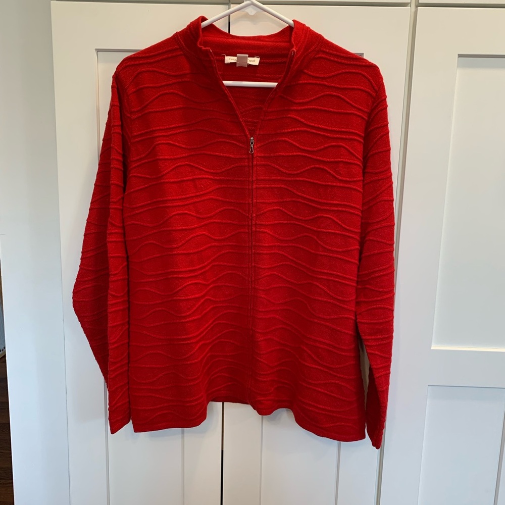 Coldwater Creek Full Zip Sweater Womens 1X Red EUC Wave Textured